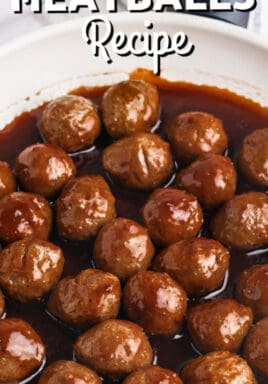 cooking Easy BBQ Meatballs with writing