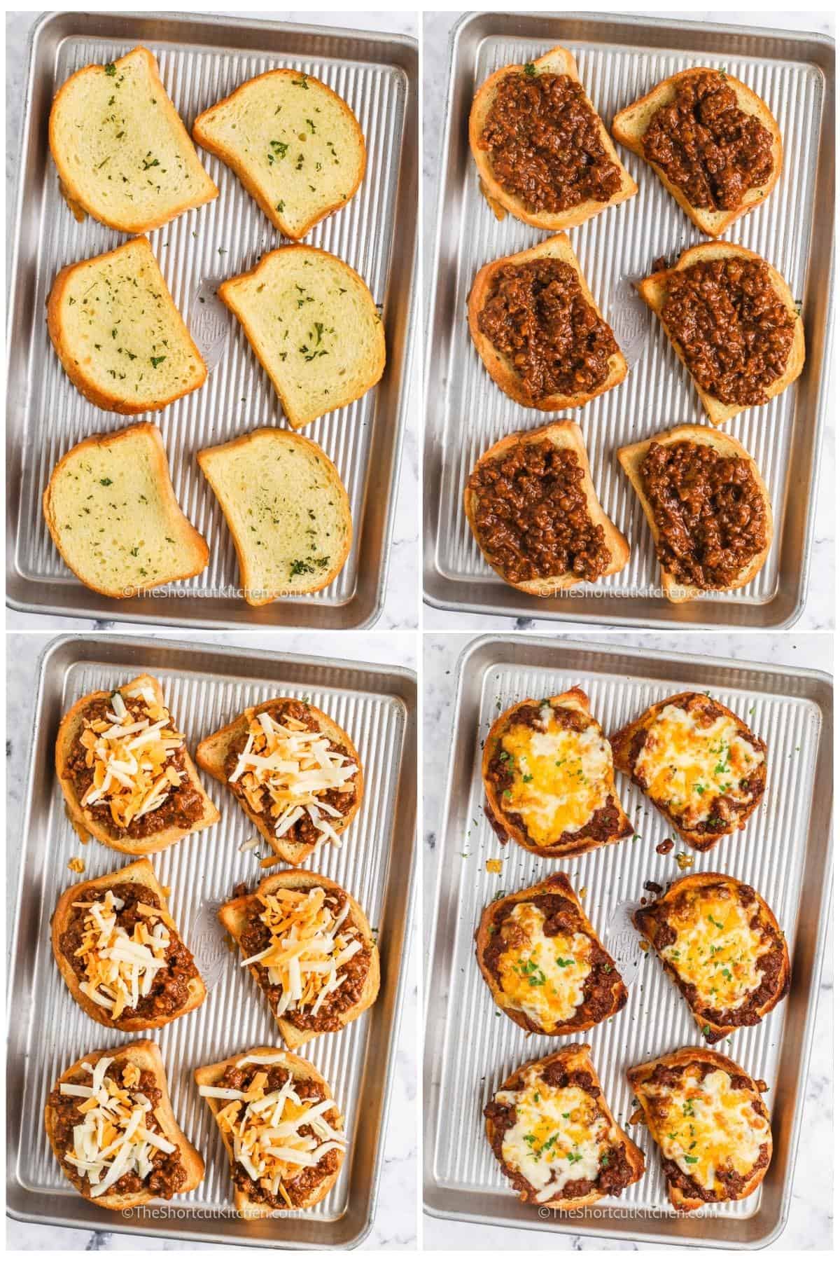 process of adding ingredients together to make Texas Toast Sloppy Joes