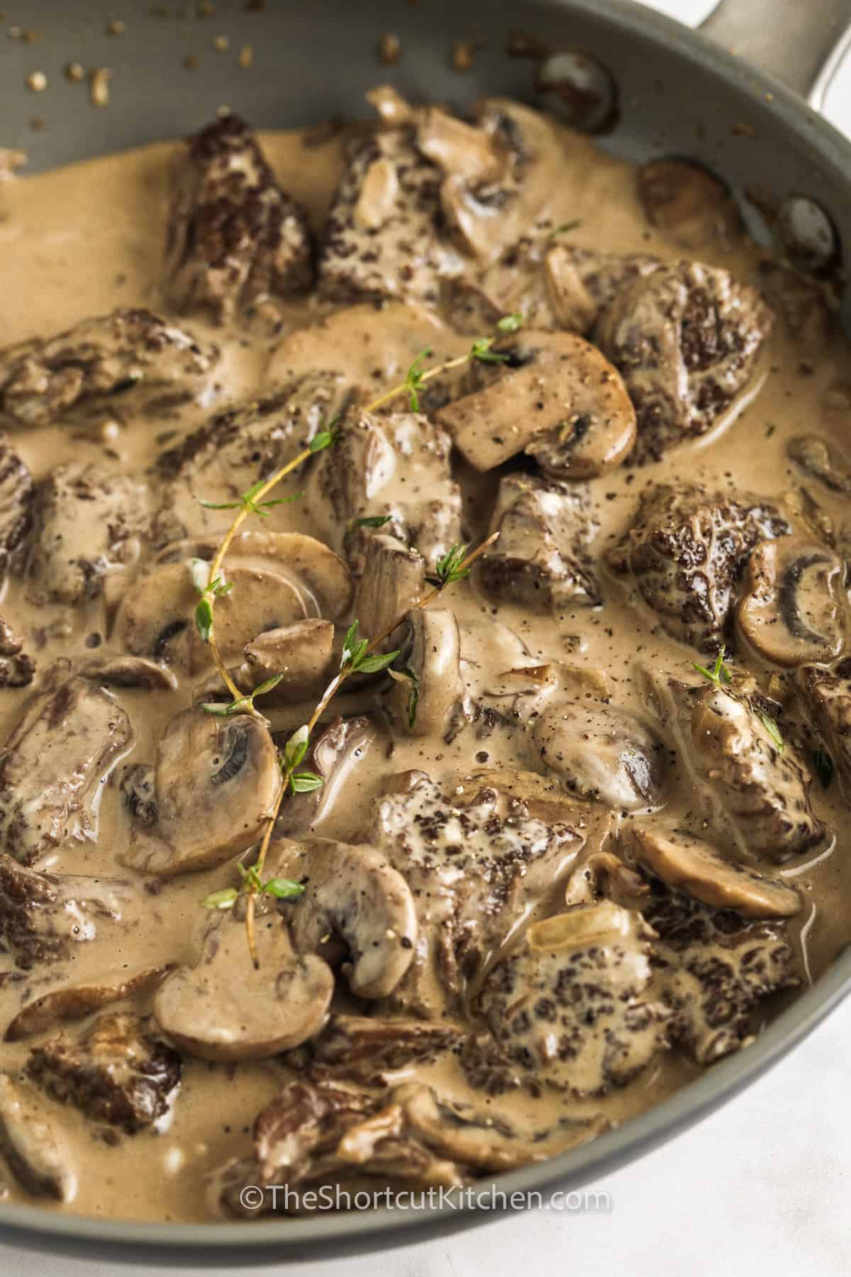 close up of cooked Beef Stroganoff Recipe in the pan