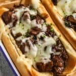 close up of Crock Pot Beef And Gravy in buns