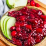 plated Fresh Cranberry Apple Sauce with apple slices