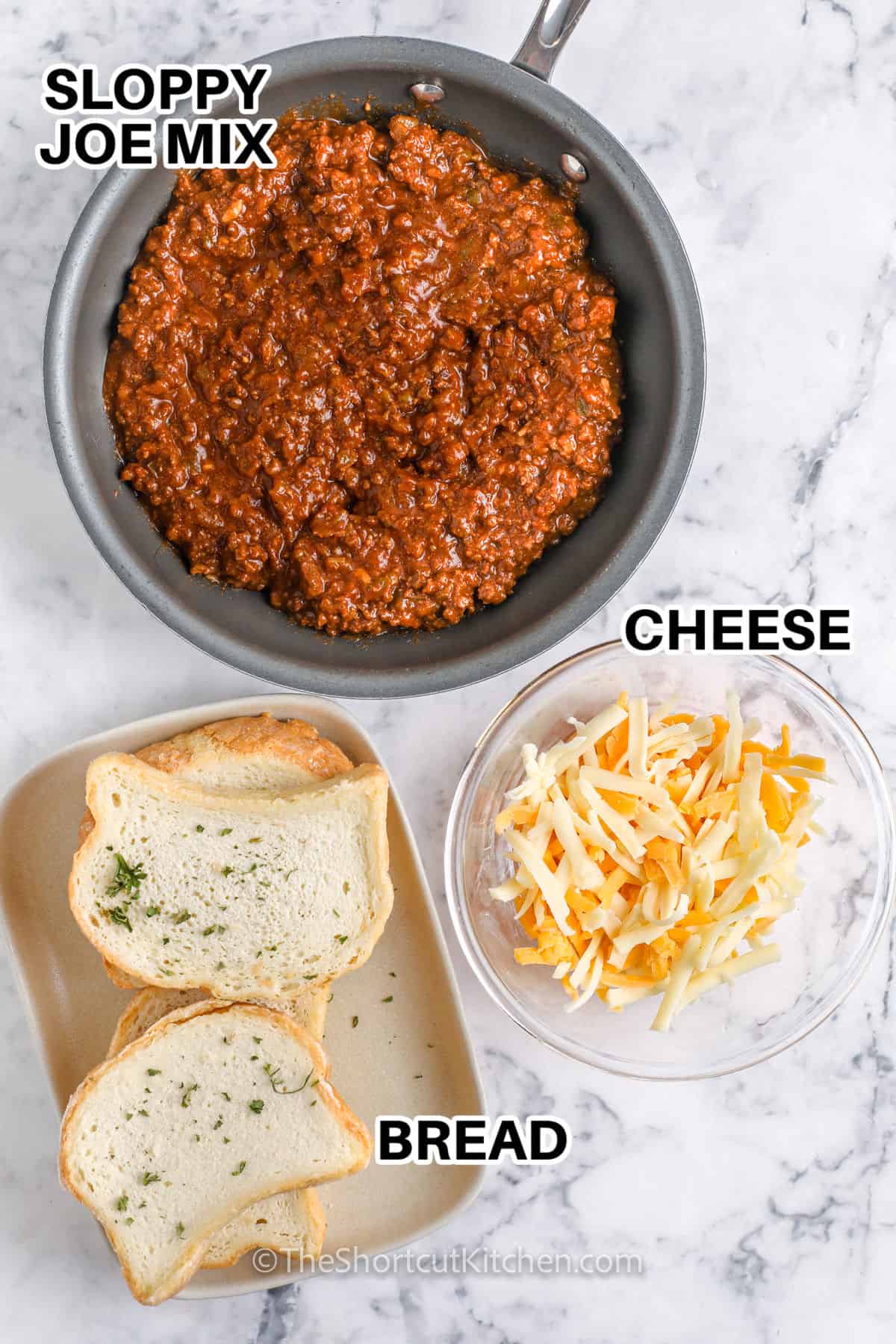 sloppy Joe mix , cheese and bread to make Texas Toast Sloppy Joes with labels