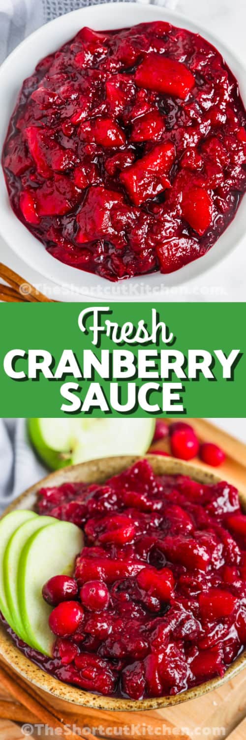 Fresh Cranberry Apple Sauce in bowls with writing