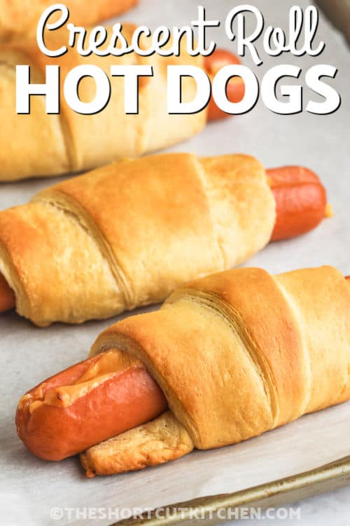 baked Crescent Roll Hot Dogs with a title