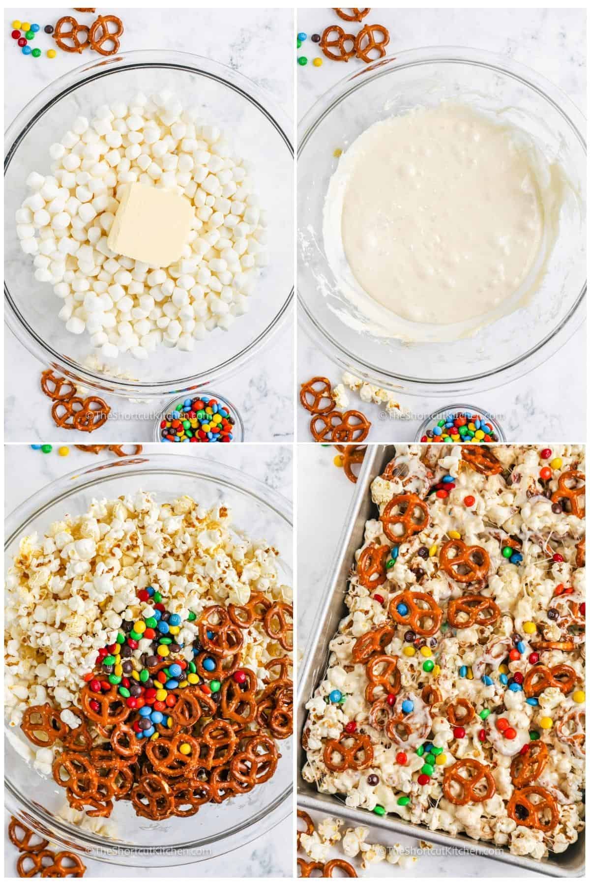 process of adding ingredients together to make Popcorn Bars
