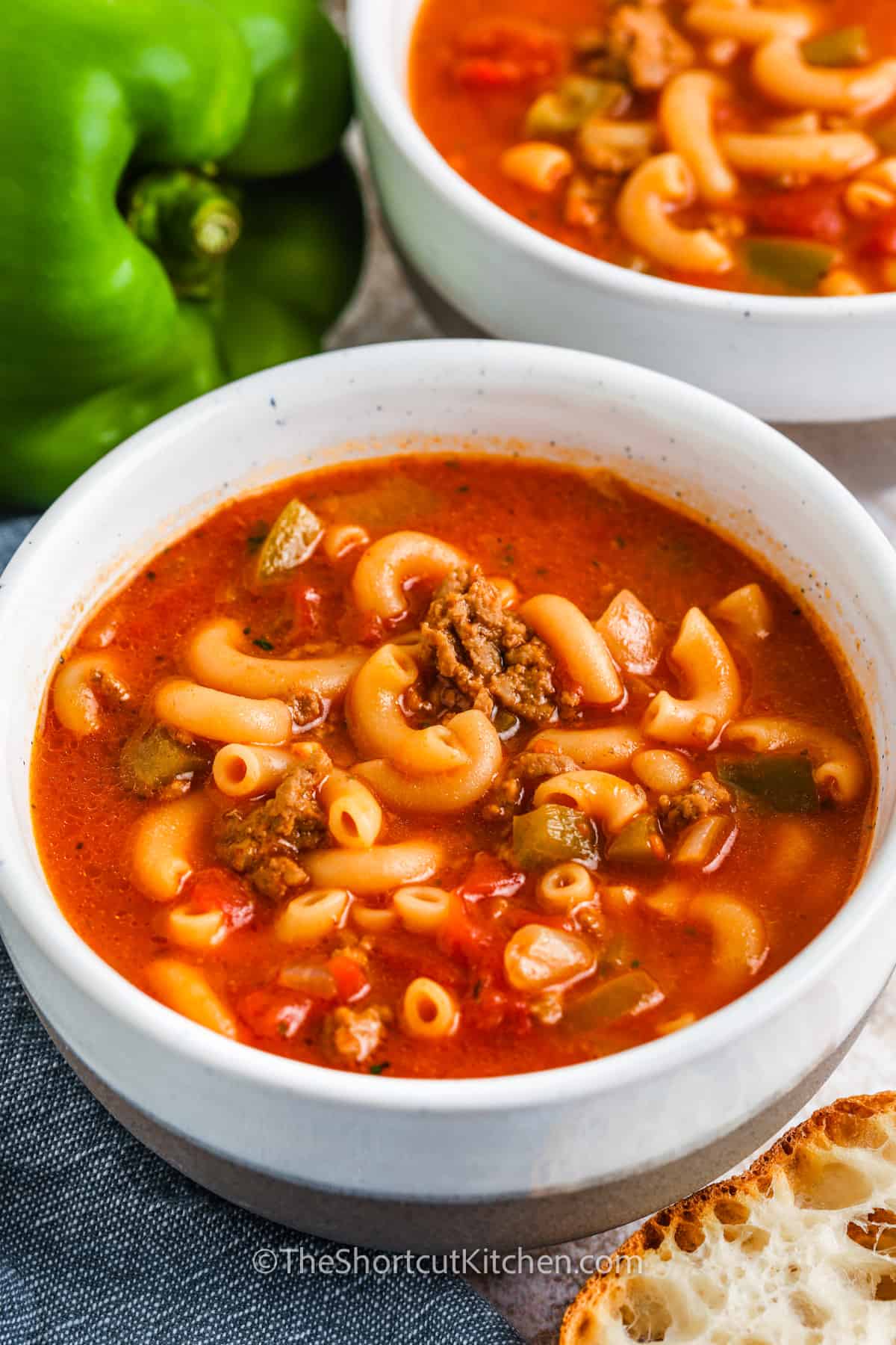 bowls of Beef and Tomato Macaroni Soup