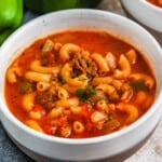 close up of Beef and Tomato Macaroni Soup