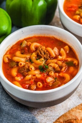 close up of Beef and Tomato Macaroni Soup