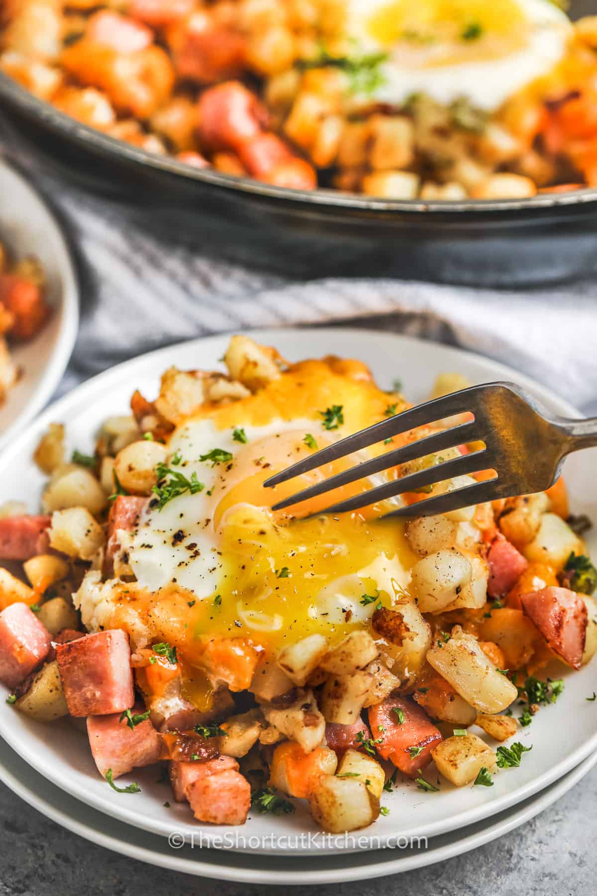 Breakfast Hash With Ham with a fork