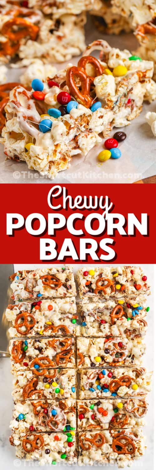 cut Popcorn Bars and close up of a bar with writing