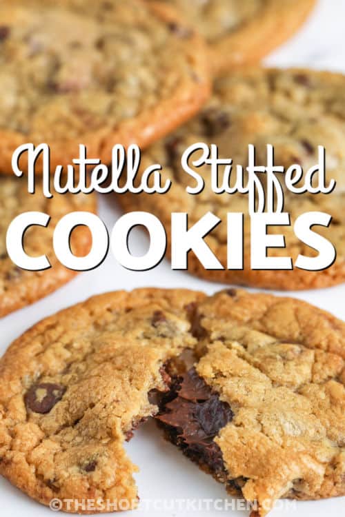 baked Nutella Stuffed Cookies with a title