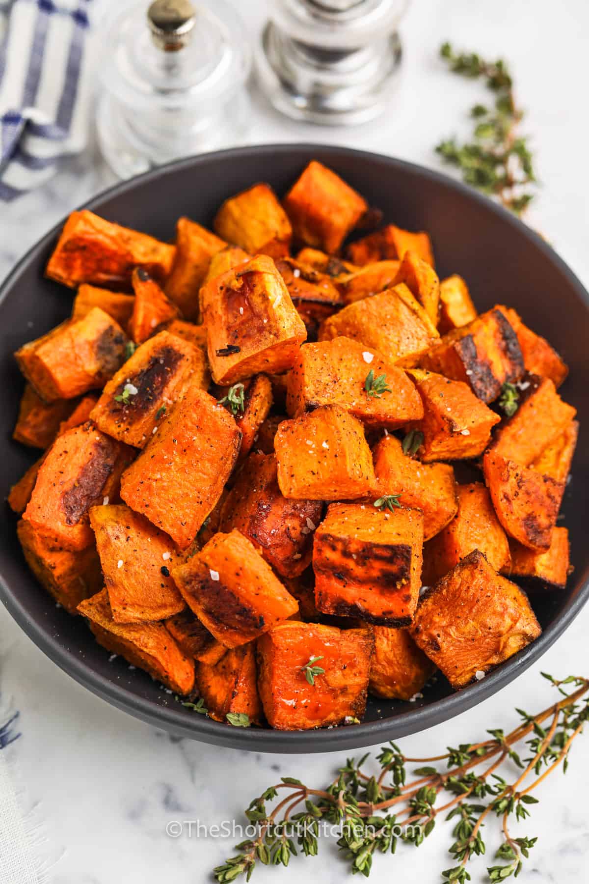plated Oven Roasted Sweet Potatoes