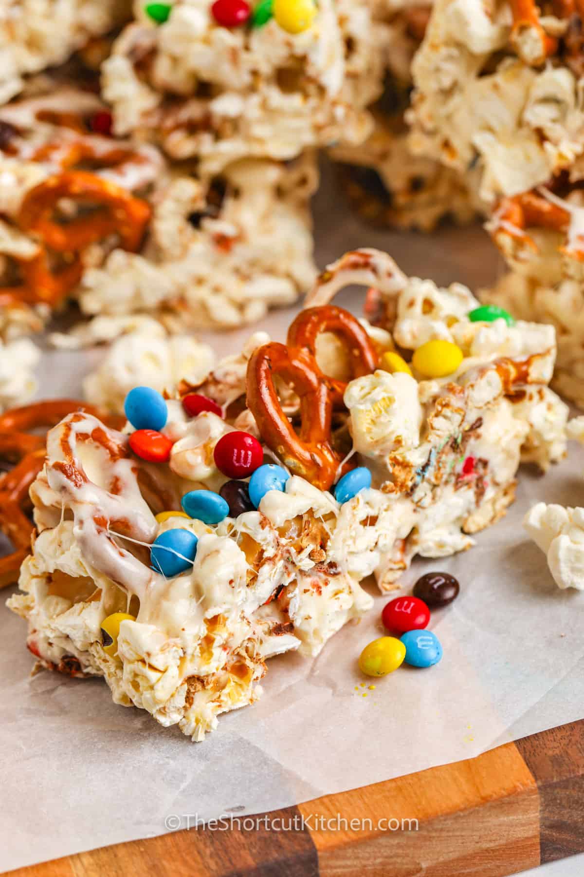 close up of finished Popcorn Bar with Popcorn Bars in the background