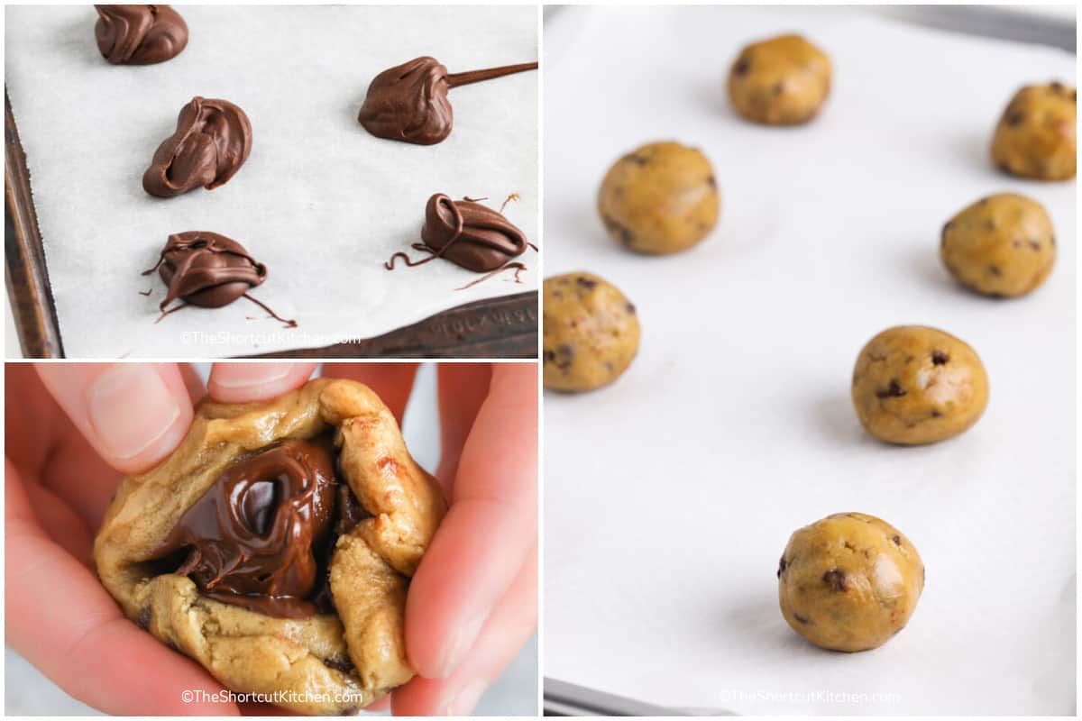 process to harden Nutella balls, and then wrap cookie dough around them, to make Nutella Stuffed Cookies
