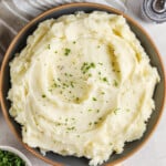 top view of Creamy Garlic Mashed Potatoes on a plate