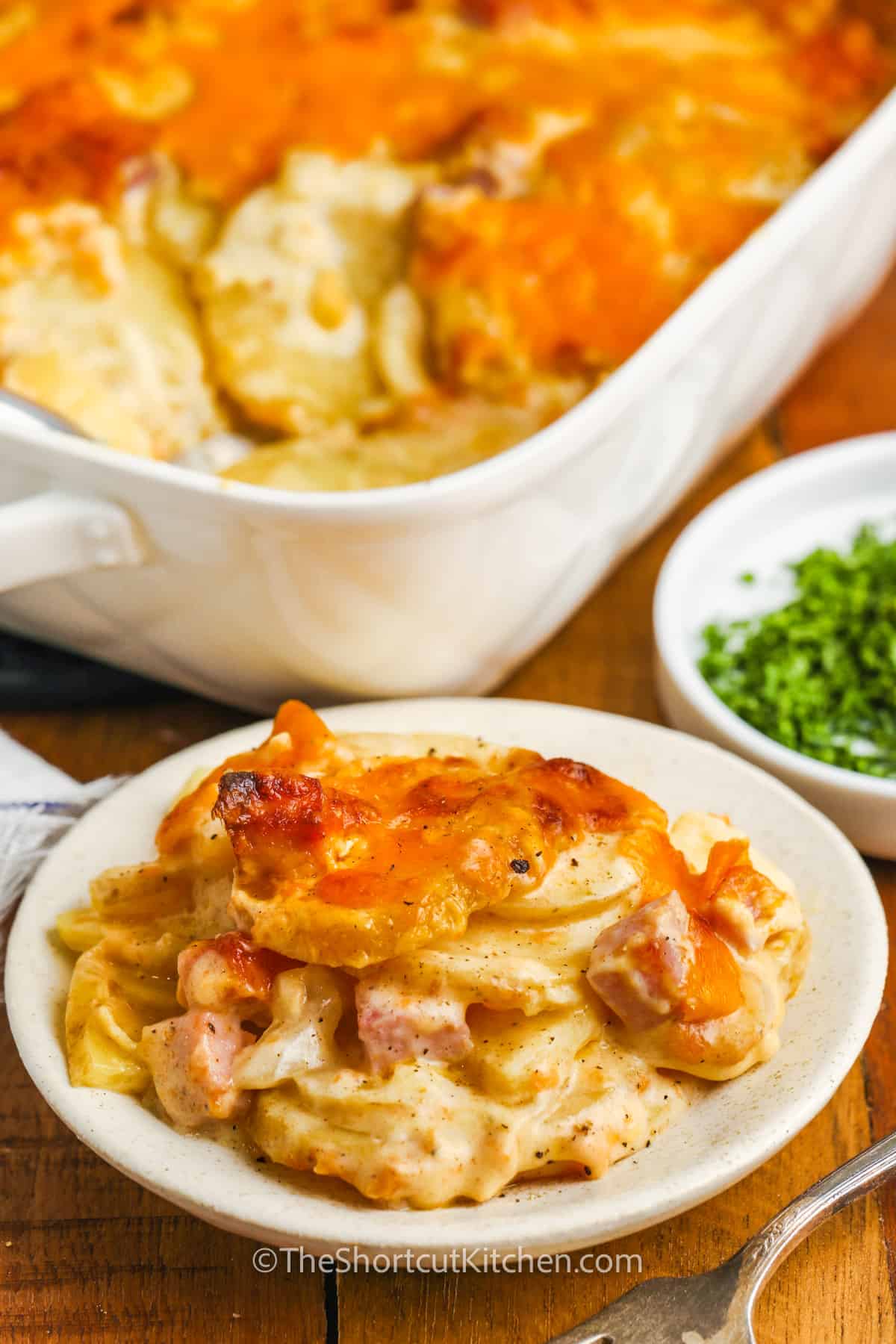 plated Easy Scalloped Potatoes and Ham