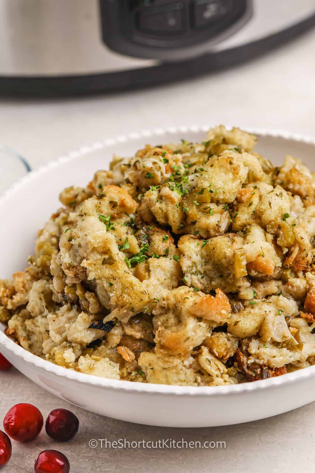bowl of Easy Slow Cooker Stuffing