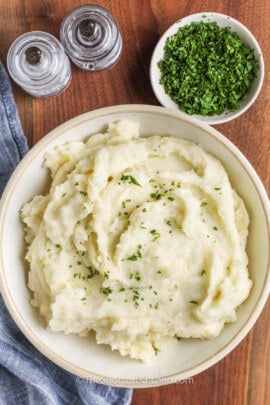 Microwave Mashed Potatoes with garnish