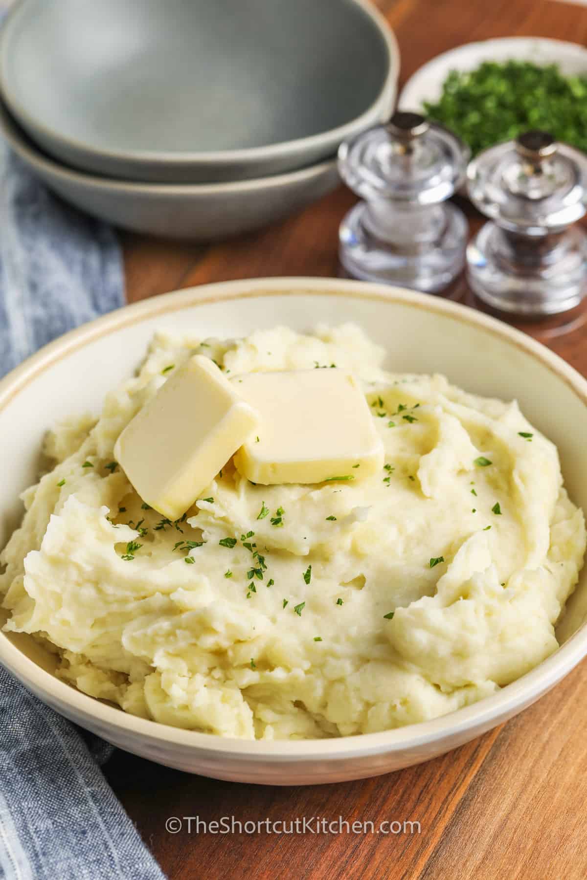 plated Microwave Mashed Potatoes with butter