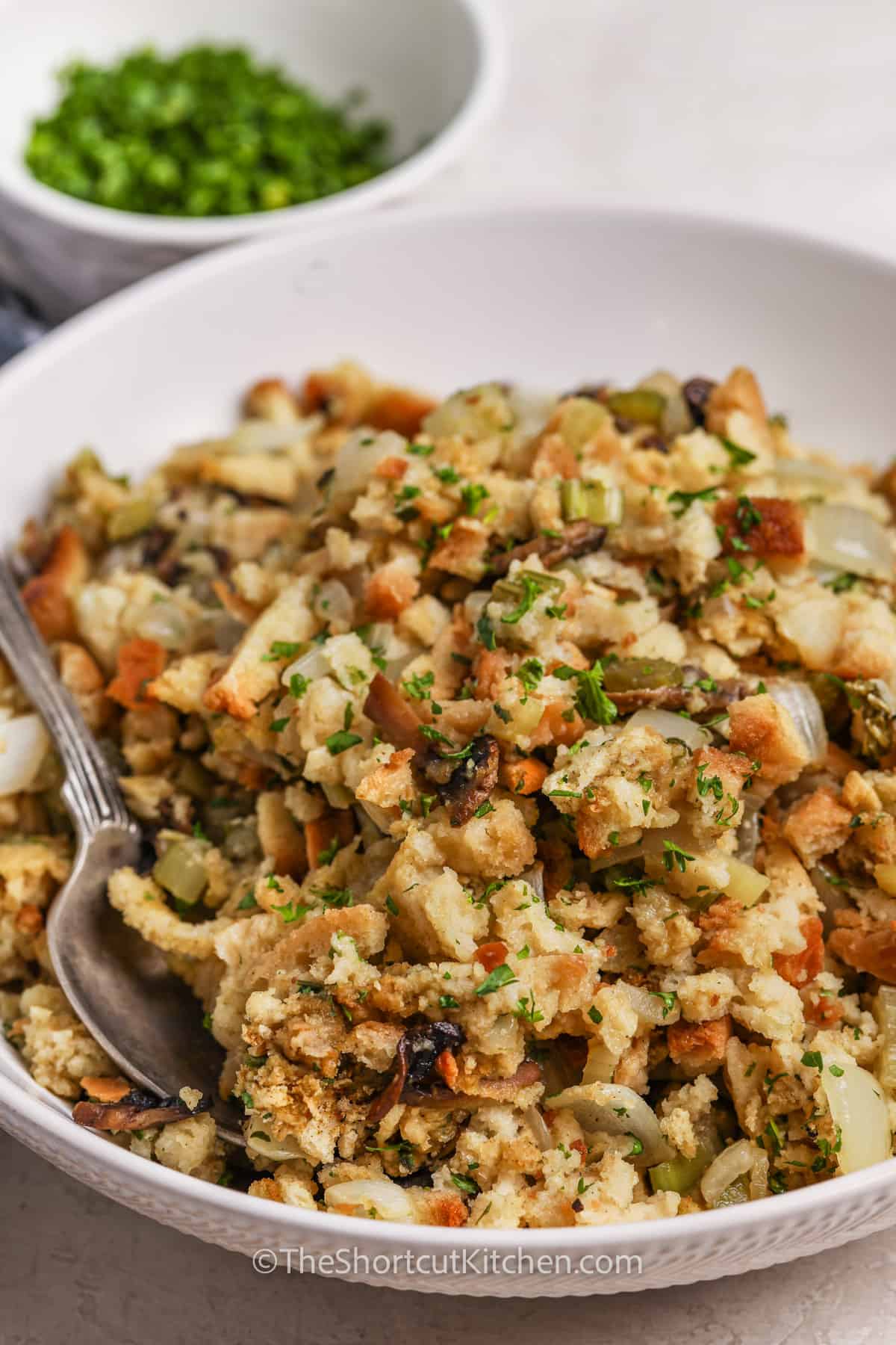 bowl of Shortcut Stuffing from a Box