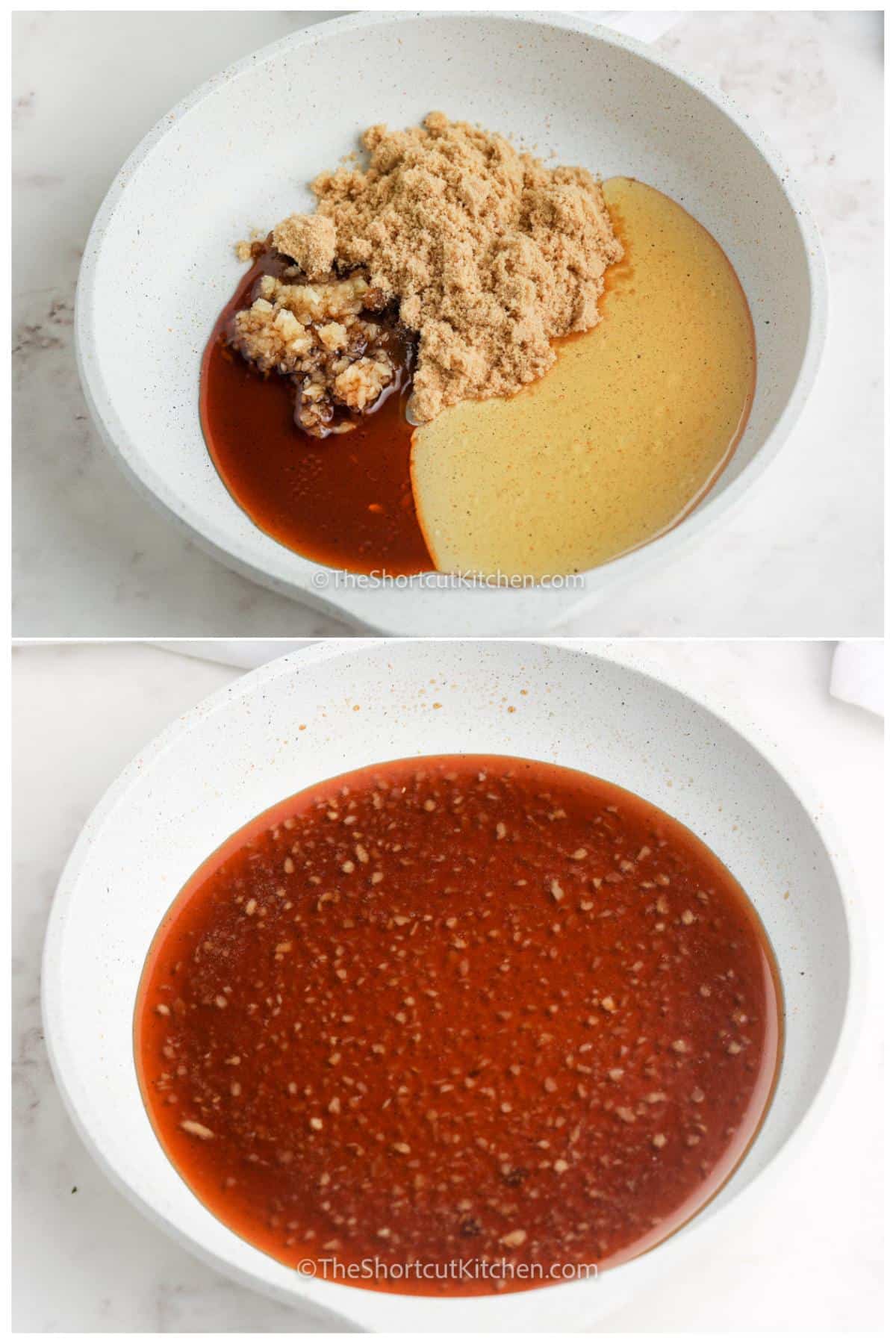 process of mixing ingredients to make Homemade Honey Garlic Sauce