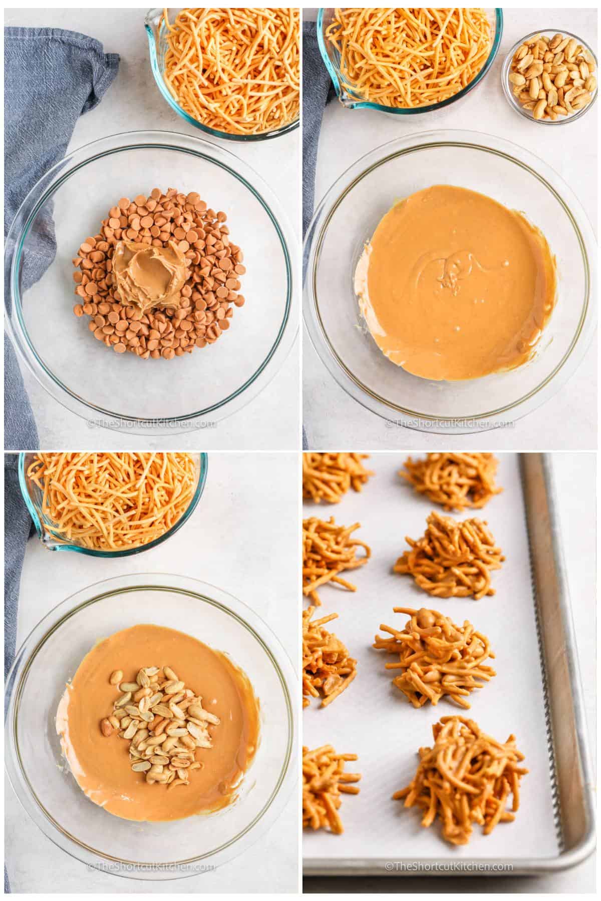 process of adding ingredients together to make Butterscotch Haystacks