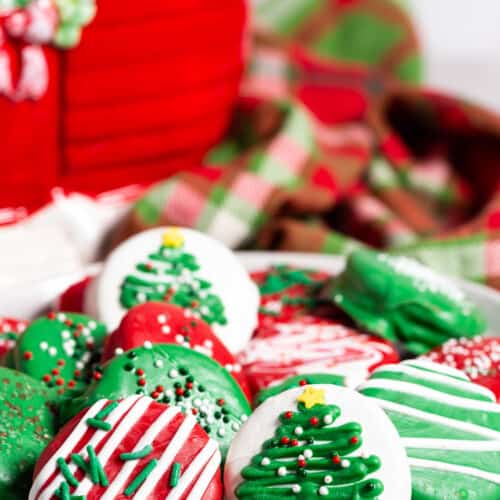 Christmas Dipped Oreos on a plate