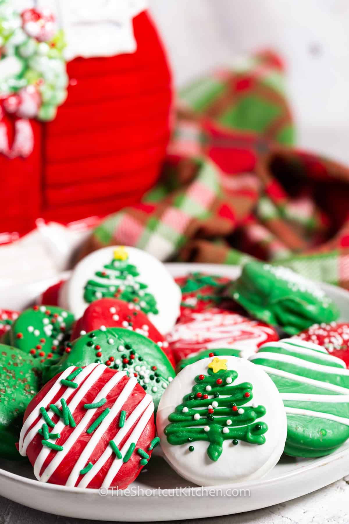 Christmas Dipped Oreos on a plate