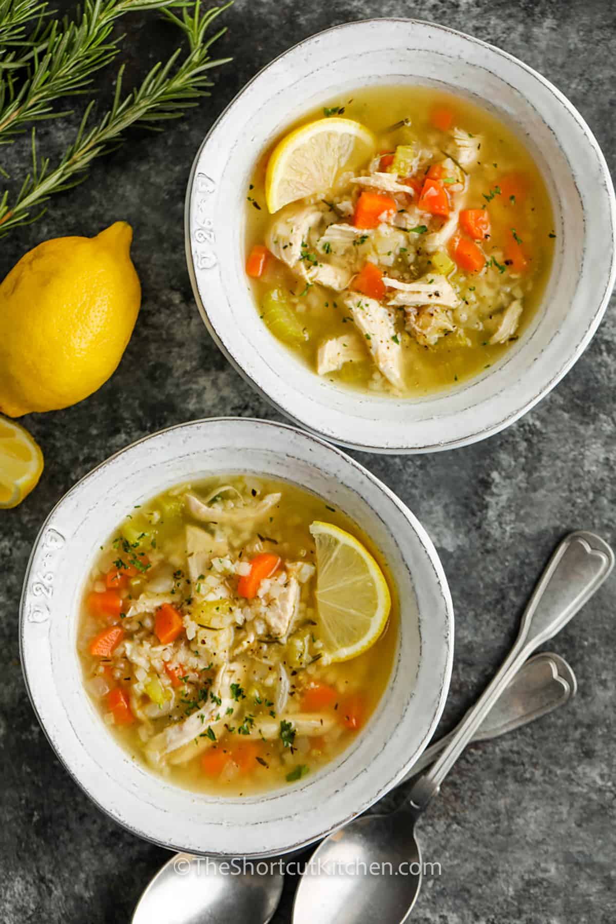 bowls of Lemon Chicken Rice Soup