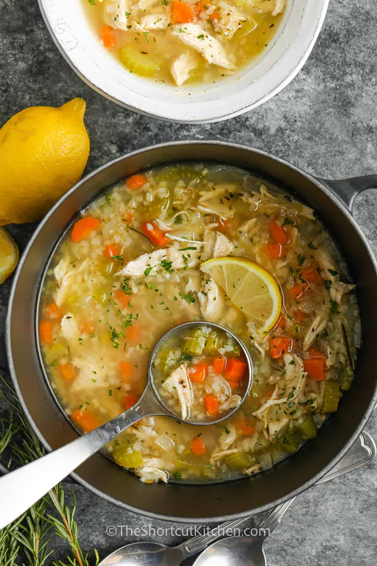 pot full of Lemon Chicken Rice Soup