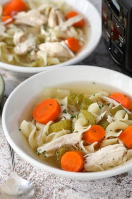 plated Crockpot Chicken Noodle Soup