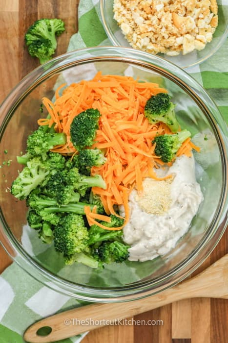 ingredients in a bowl to make Broccoli Casserole