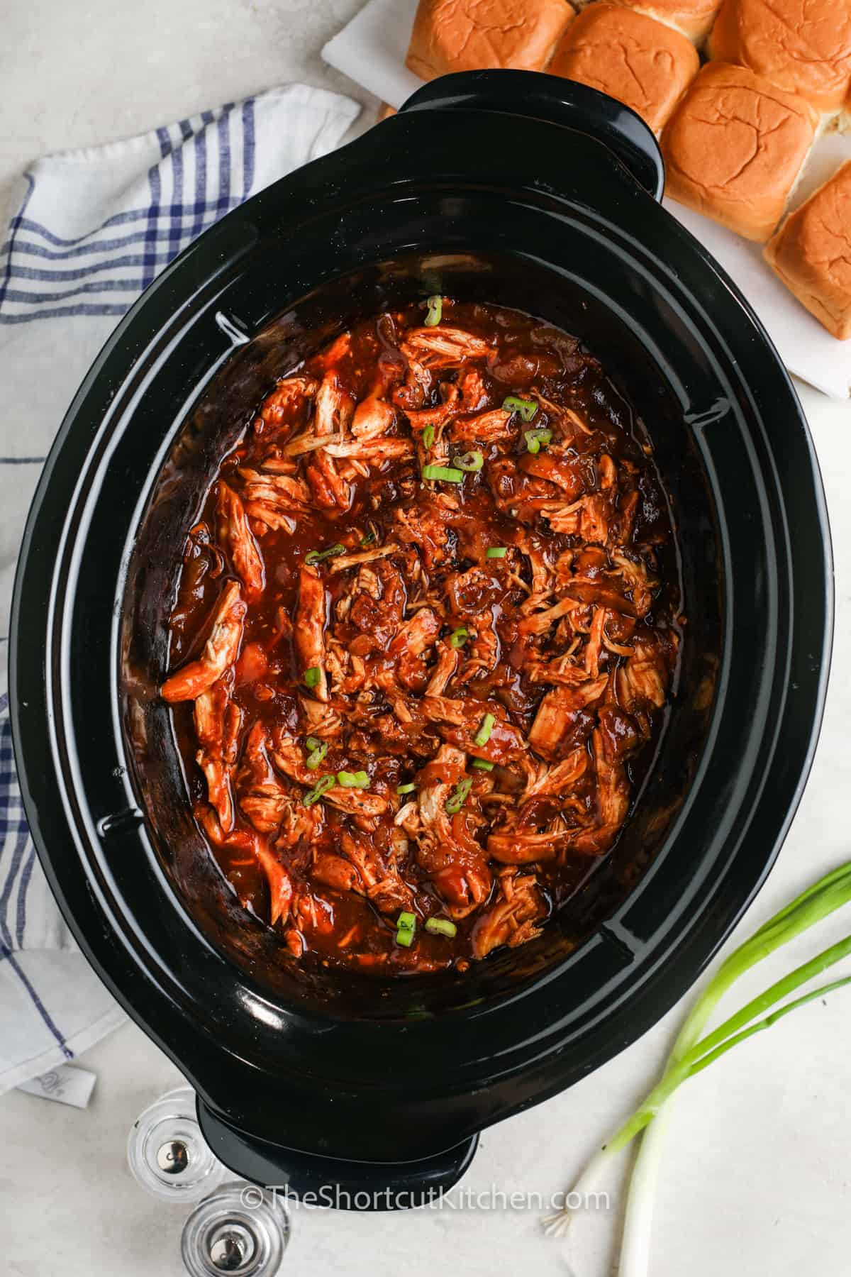 cooked BBQ Bacon Chicken Sliders in the pot