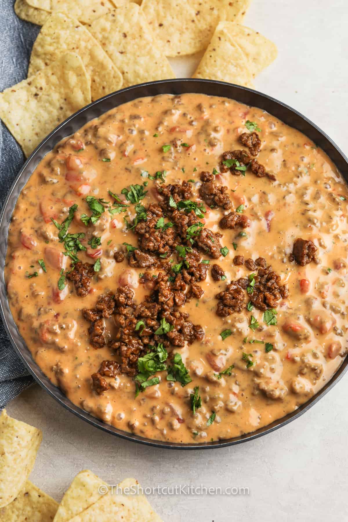 Easy Beef Queso Dip with chips