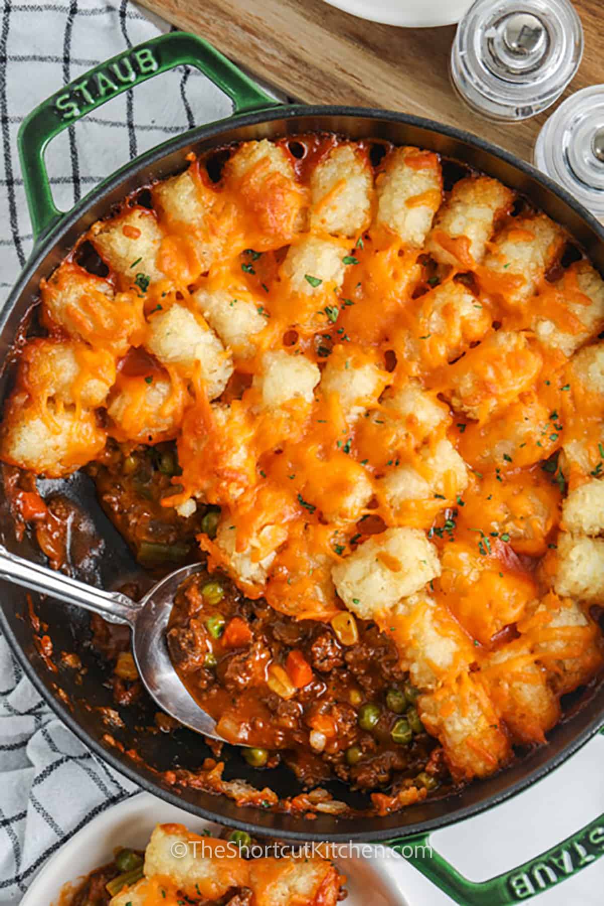 Shortcut Shepherd’s Pie in the pot with a portion taken out