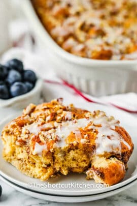 plated slice of Cinnamon Roll French Toast Casserole
