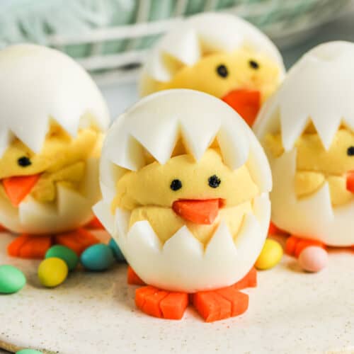 Deviled Egg Chicks with mini eggs around them