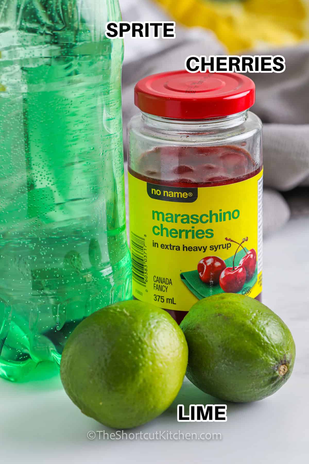 sprite , cherries and lime with labels to make Copycat Sonic Cherry Limeade Recipe