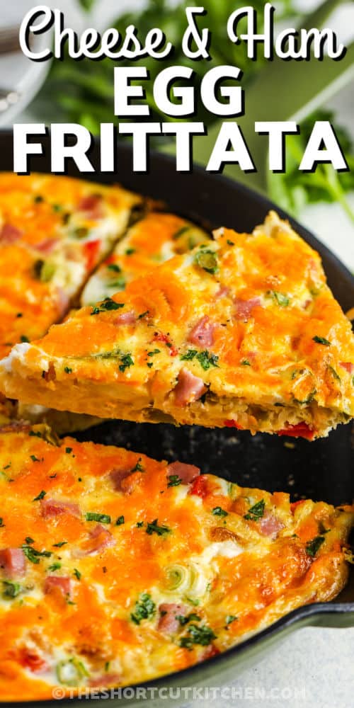 Easy Egg Frittata Recipe cooked in the pan with writing