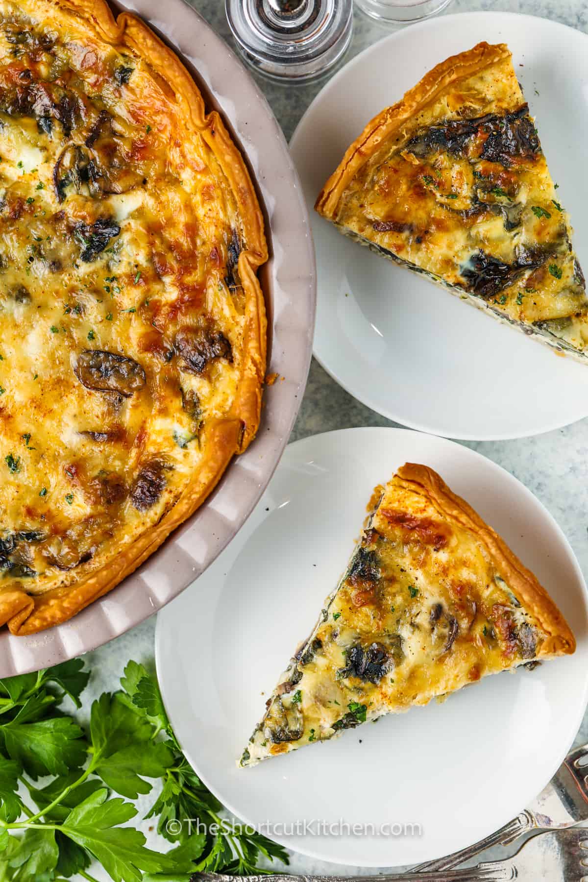 slices of Spinach Quiche Recipe on plates