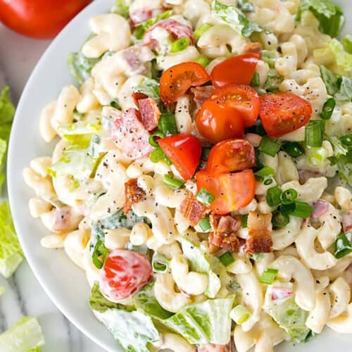 plated BLT Pasta Salad