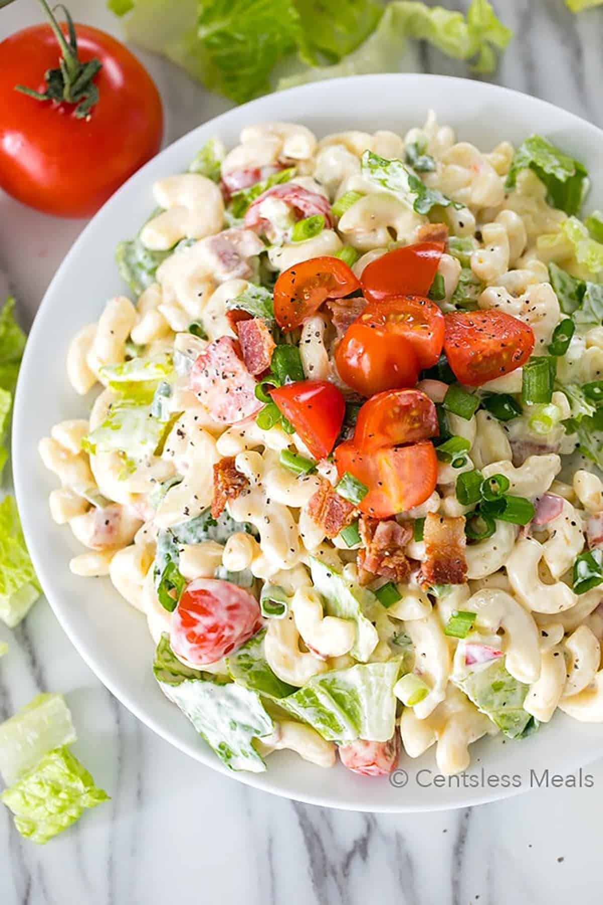 plated BLT Pasta Salad