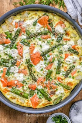 pan with cooked Salmon Asparagus Frittata