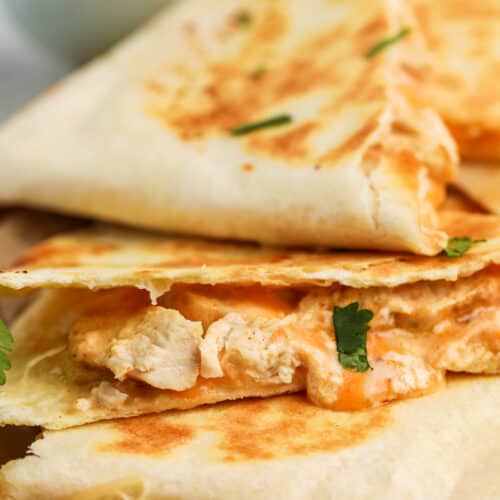 close up of copycat taco bell chicken quesadillas