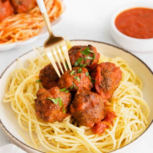 Easy Air Fryer Meatballs on pasta