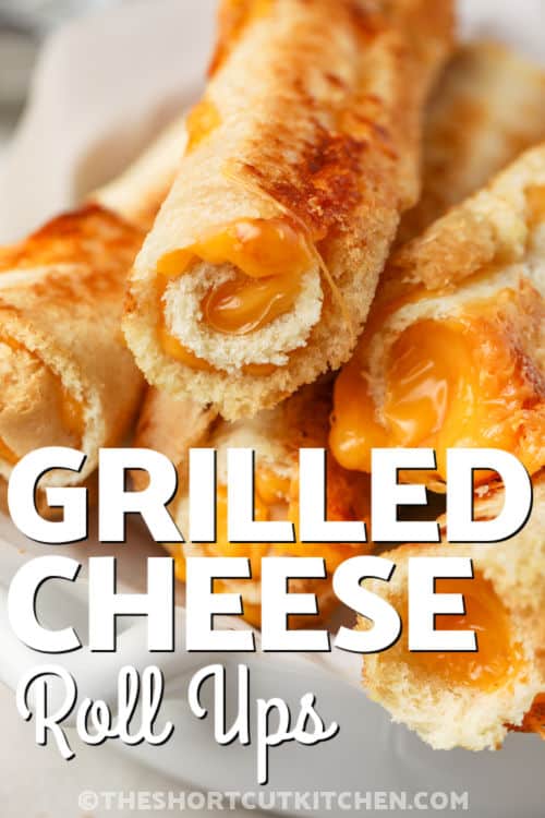 plated Grilled Cheese Roll Ups with a title