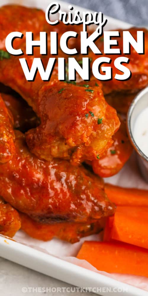 close up of Oven Baked Chicken Wings with a title