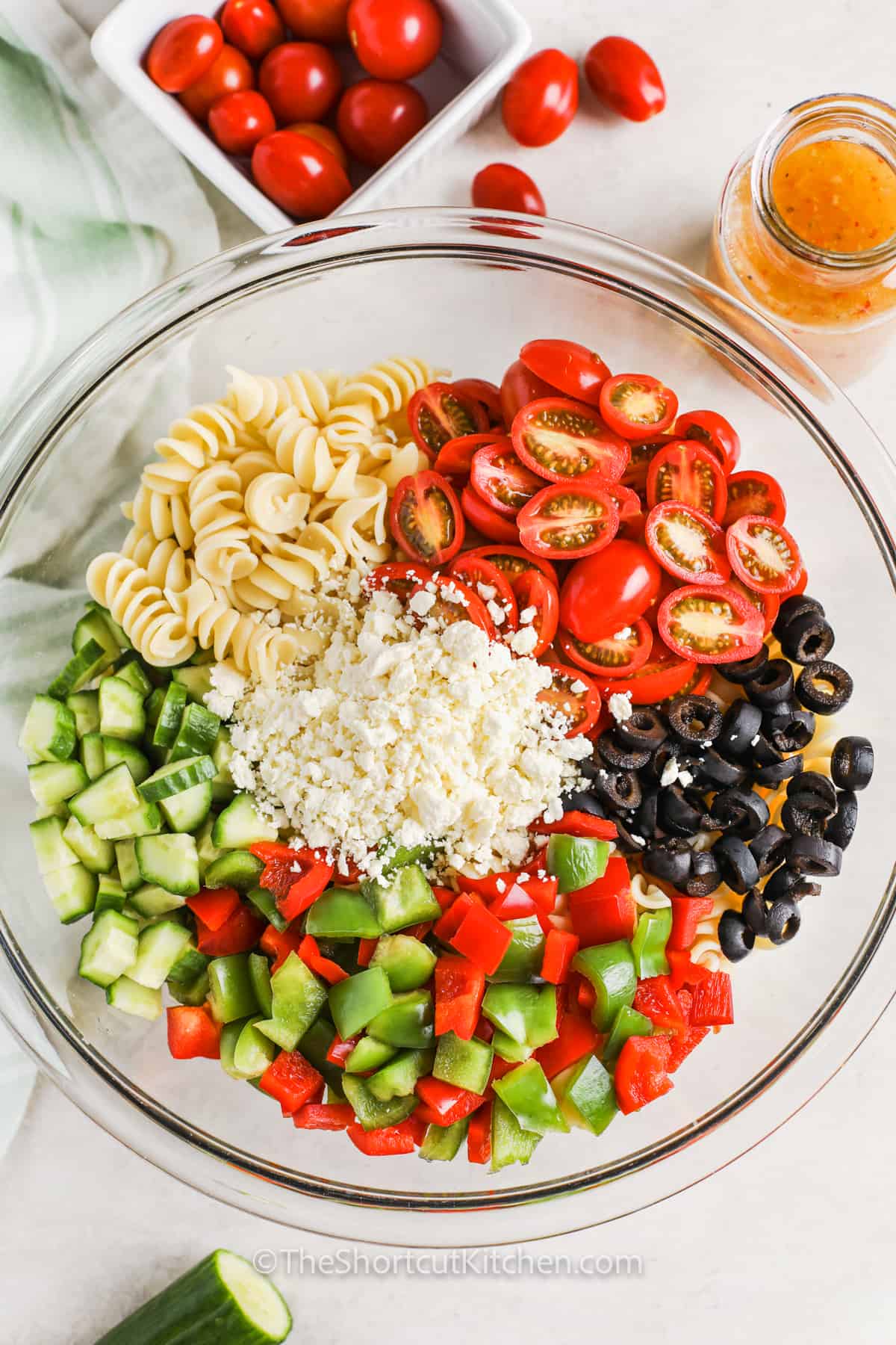 bowl of ingredients to make Easy Pasta Salad