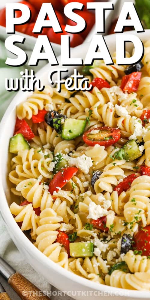Easy Pasta Salad with writing