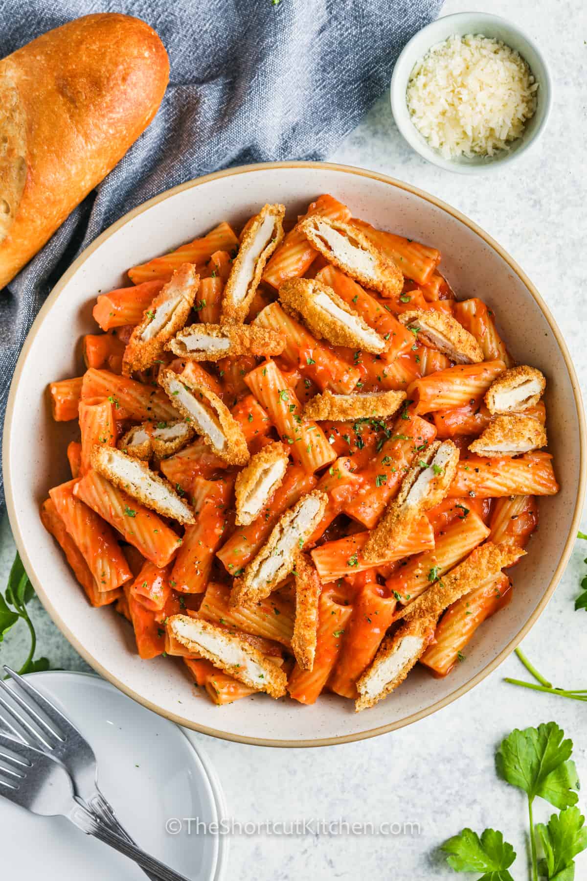 bowl of Shortcut Creamy Tomato Pasta with Chicken